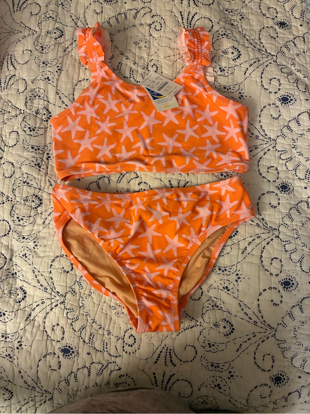 Crewcuts Orange Starfish Two-Piece Girls' Swim Set - size 12